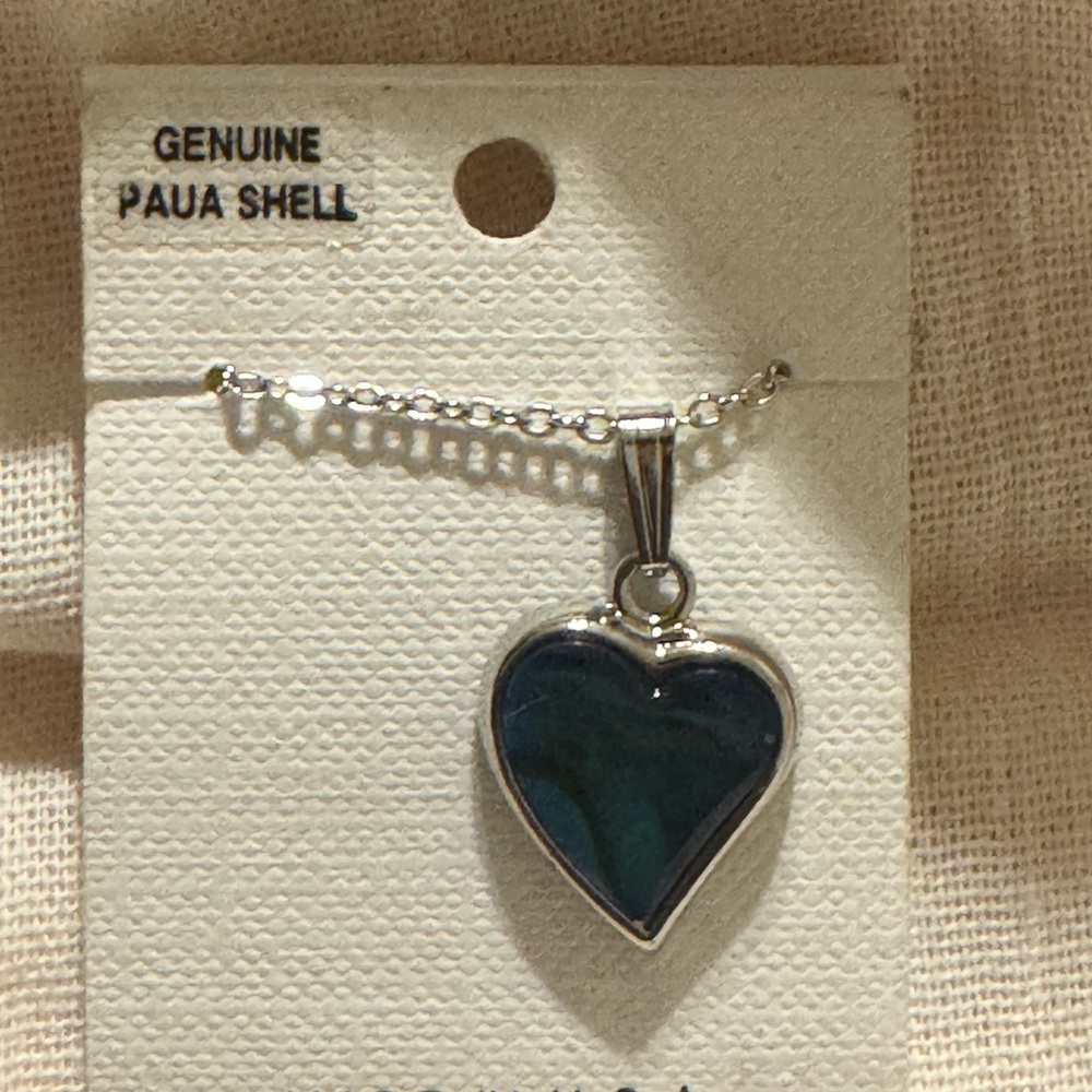 Genuine Paua Shell Heart Pendant Necklace